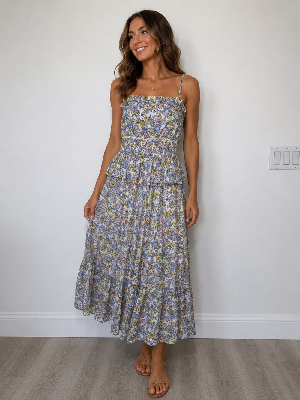 Fate Cottagecore Maxi Dress Size M Floral Tiered‎ Smocked Sundress